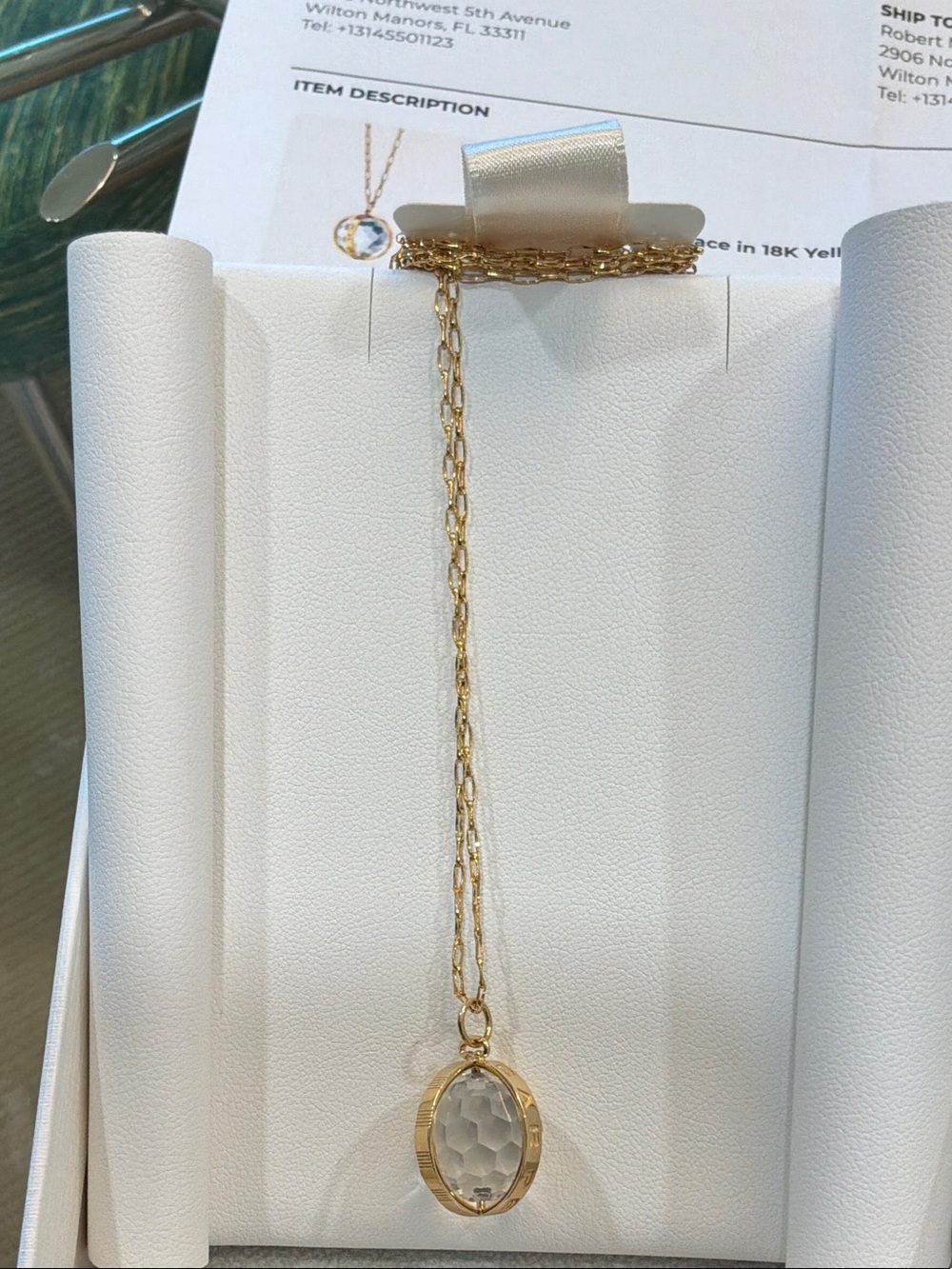 NWT Monica Rich Kosann Classic Gold Carpe Diem Necklace with Faceted Crystal